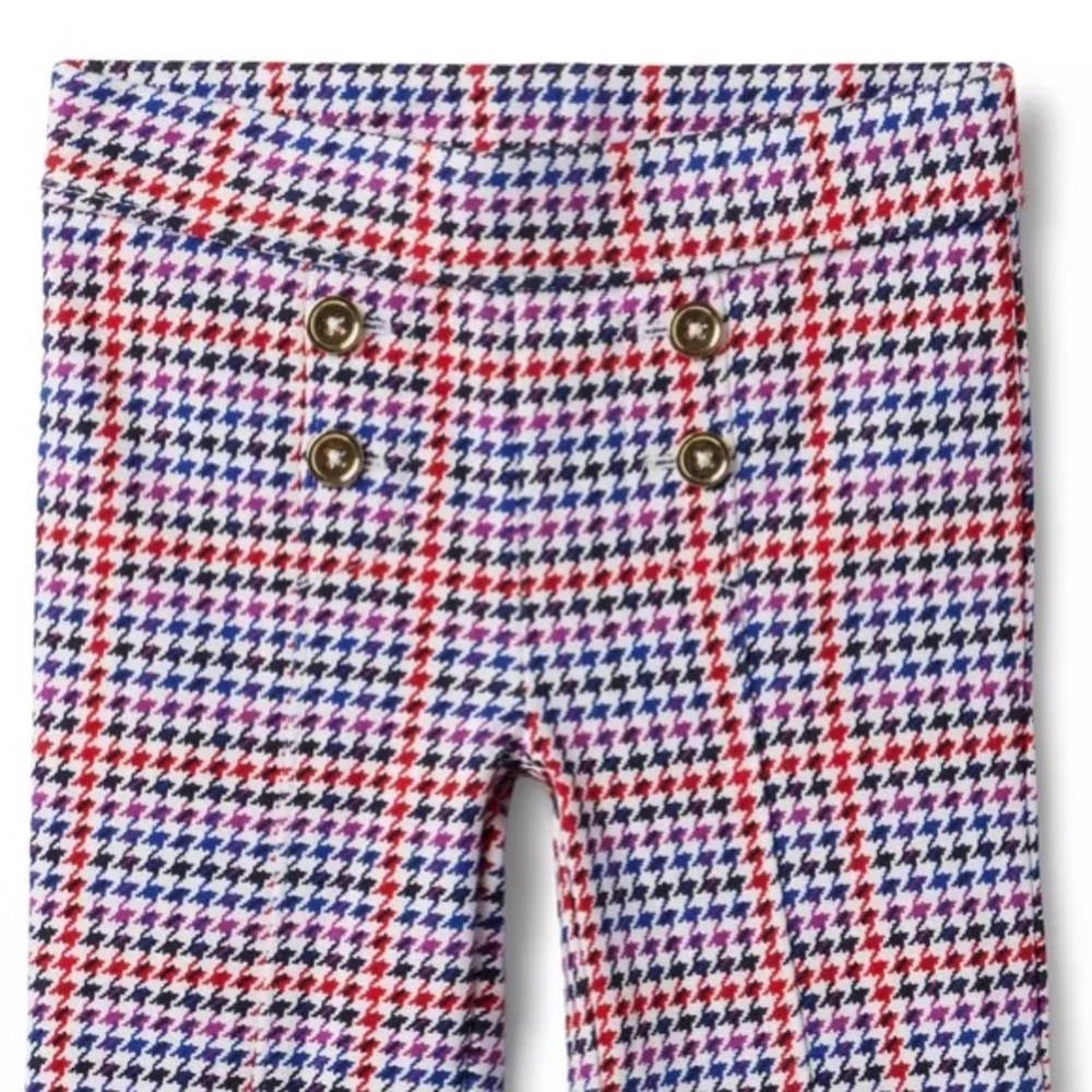 JANIE and JACK Girl’s Houndstooth Plaid Flare Ponte Pant Sz 8 NWOT Navy Red Gold
